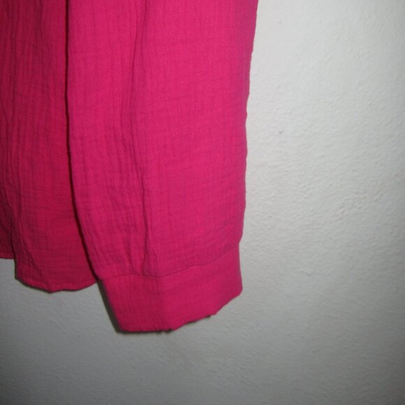 Crinkled Fabric Long Sleeve Shirt with Adjustable Shorts-2 Piece Set  Fuchsia - Picture 4 of 8